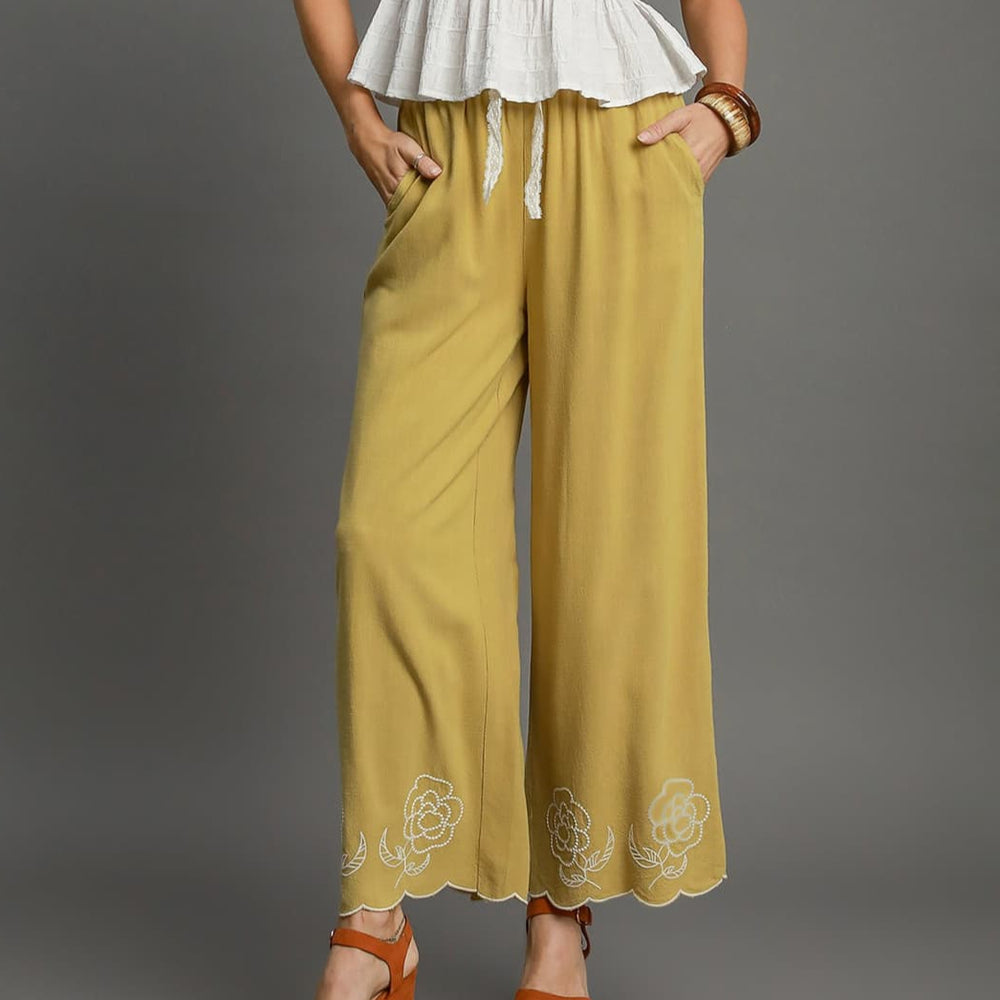 Olive Scalloped Embroidered Pant