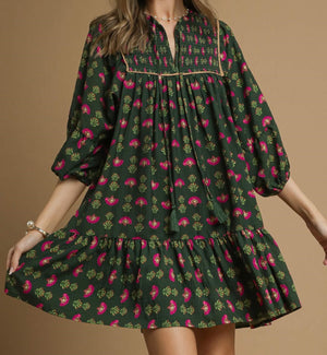 Hunter Green Abstract Print Dress
