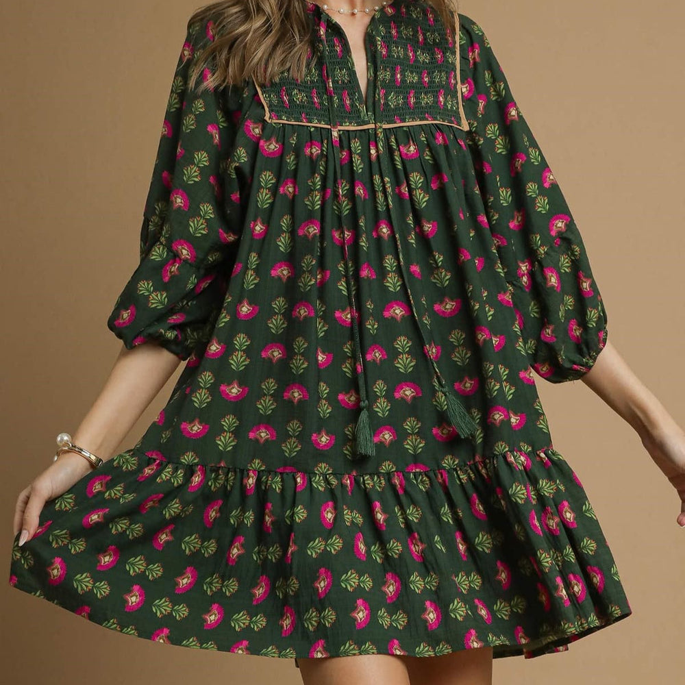 Hunter Green Abstract Print Dress