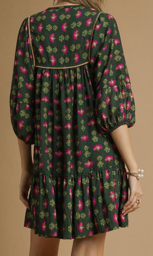 Hunter Green Abstract Print Dress