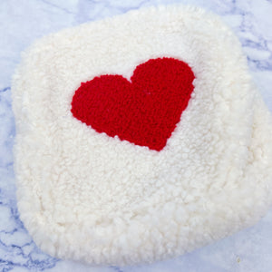 Fuzzy Strawberry and Heart Round Pouch