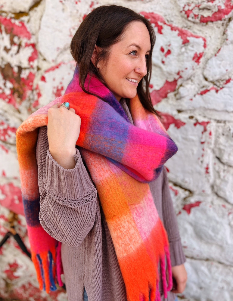 Bright Pink, Orange, and Blue Scarf