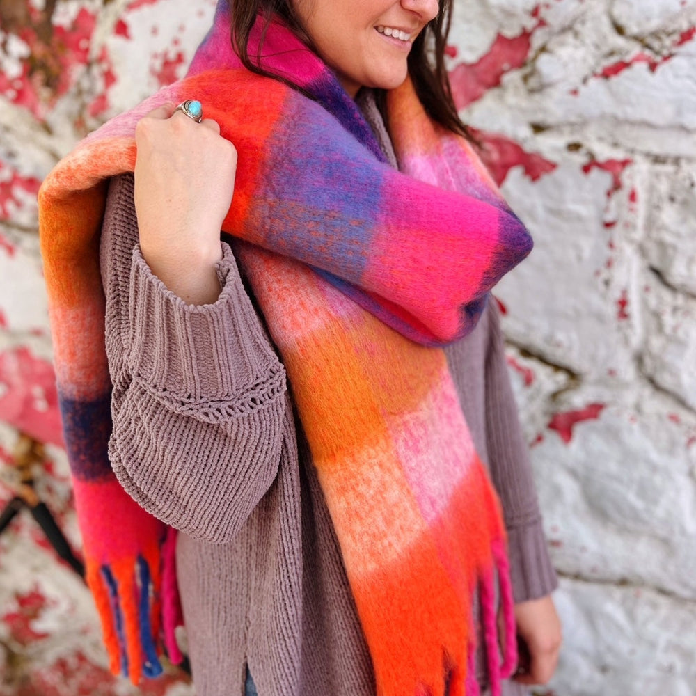 Bright Pink, Orange, and Blue Scarf