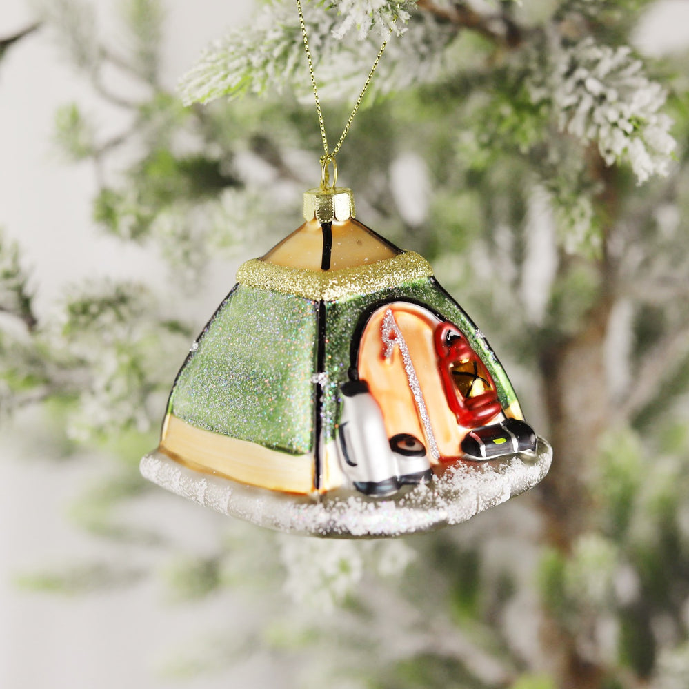 Camping Tent Glass Ornament