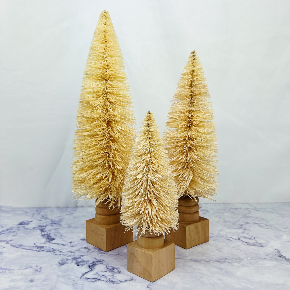 Cream Bottle Brush Tree with Wood Base