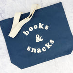 Books & Snacks Navy Canvas Tote Bag
