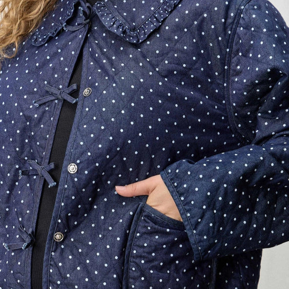 Denim Polkadot Peter Pan Collar Jacket