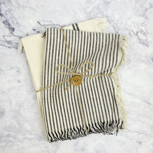 Black & Cream Fringe Tea Towel Set