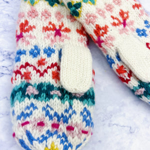 White Winter Whimsy Knit Mittens