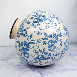 Blue and White Floral Terracotta Vase