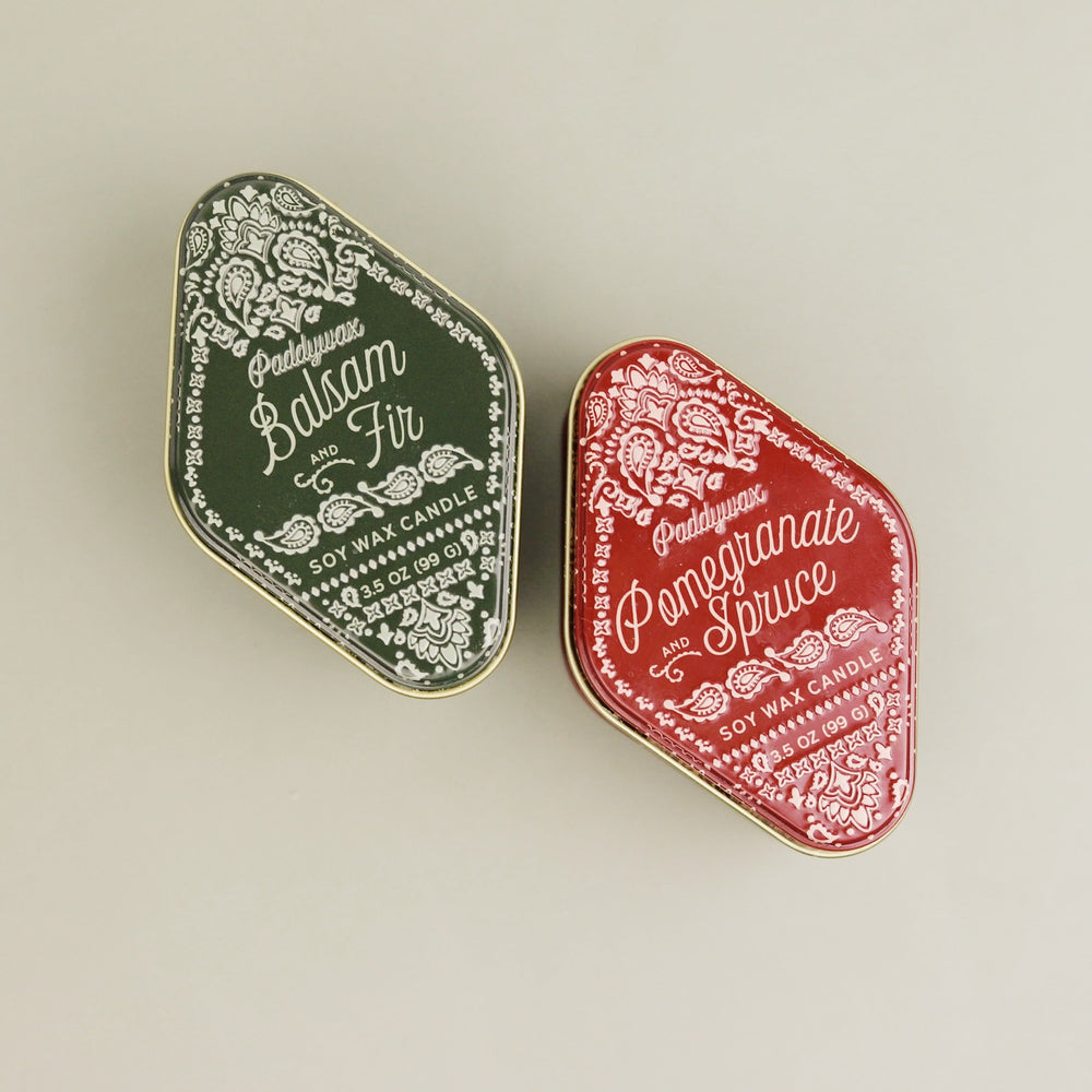Bandana Tin Candle- Pomegranate Spruce