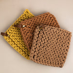 Woven Cotton Pot Holder With Leather Loop