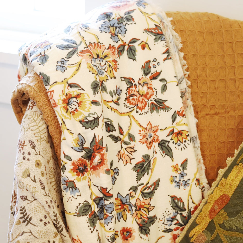 Woven Cotton Floral Throw