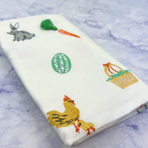 Spring Farm Embroidered Tea Towel