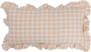 Blush Gingham Pillow with Ruffle Trim