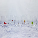 Holiday Stemless Wine Glass with Figurines