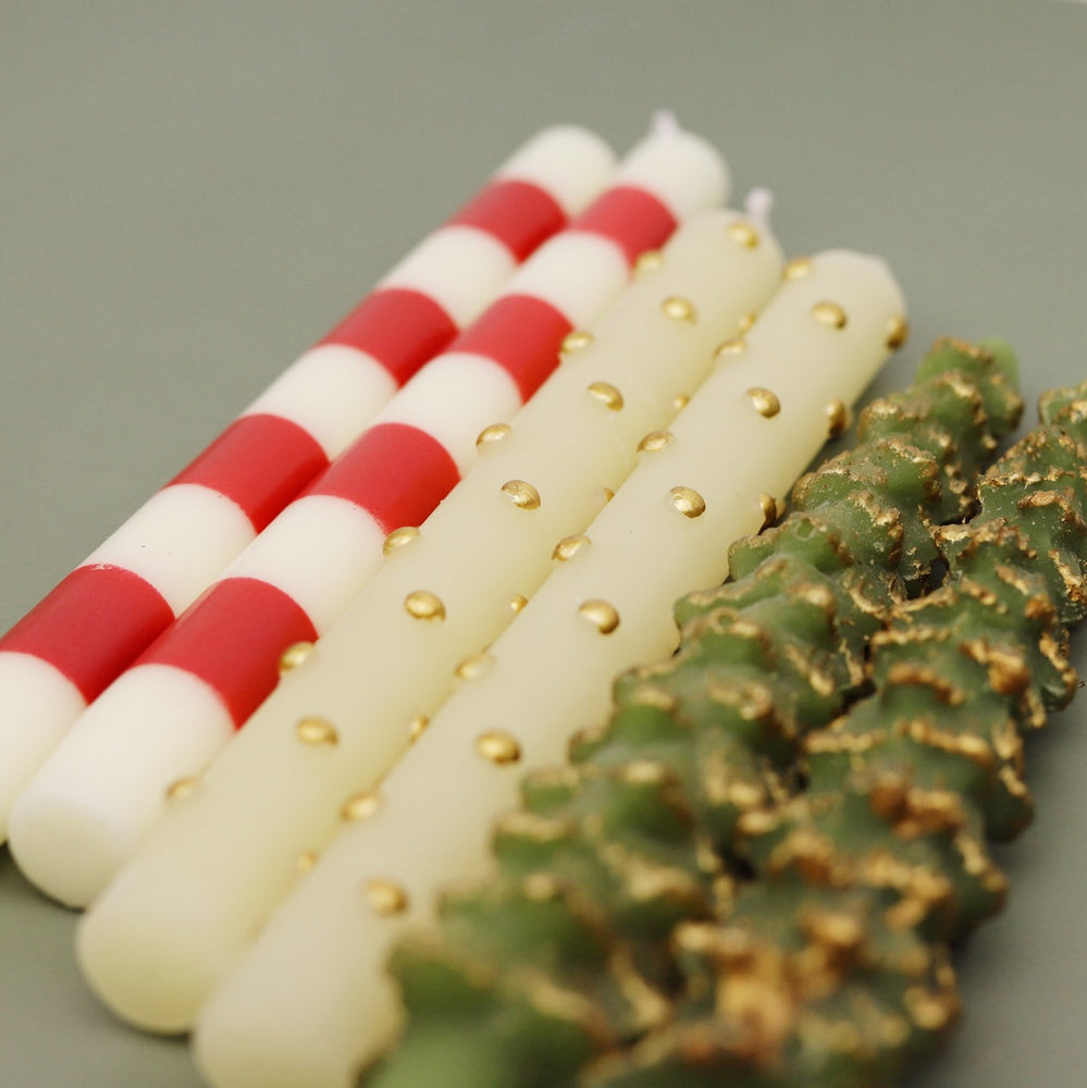 Red and White Stripe Taper Candles