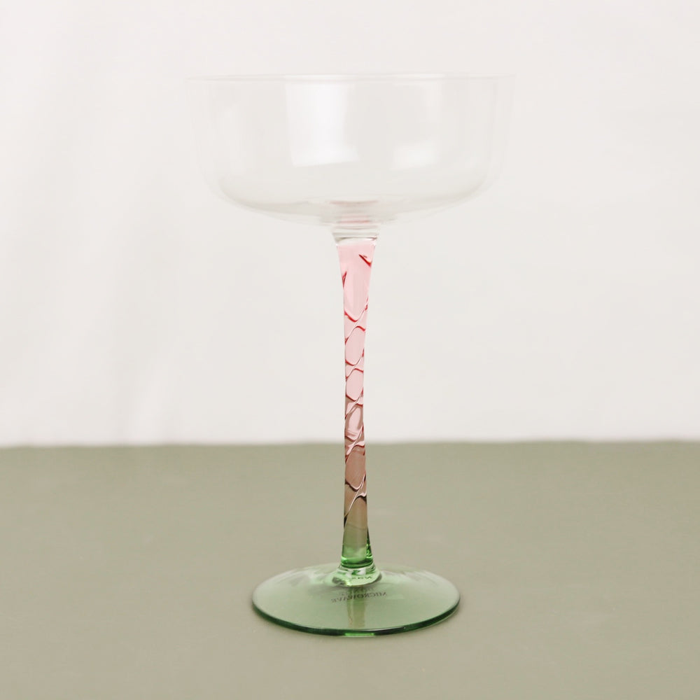 Pink and Green Stemmed Cocktail Glass