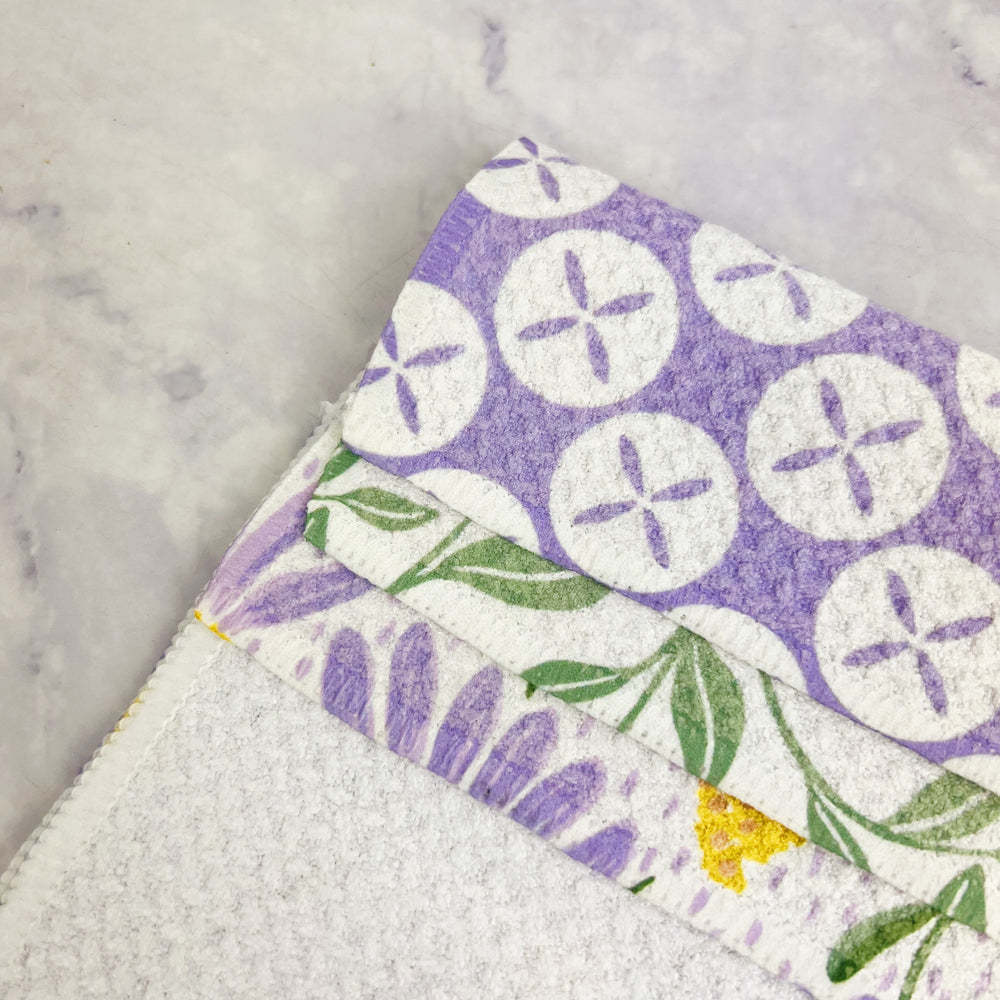 Button Vines and Daisies Recycled Dishcloth Set