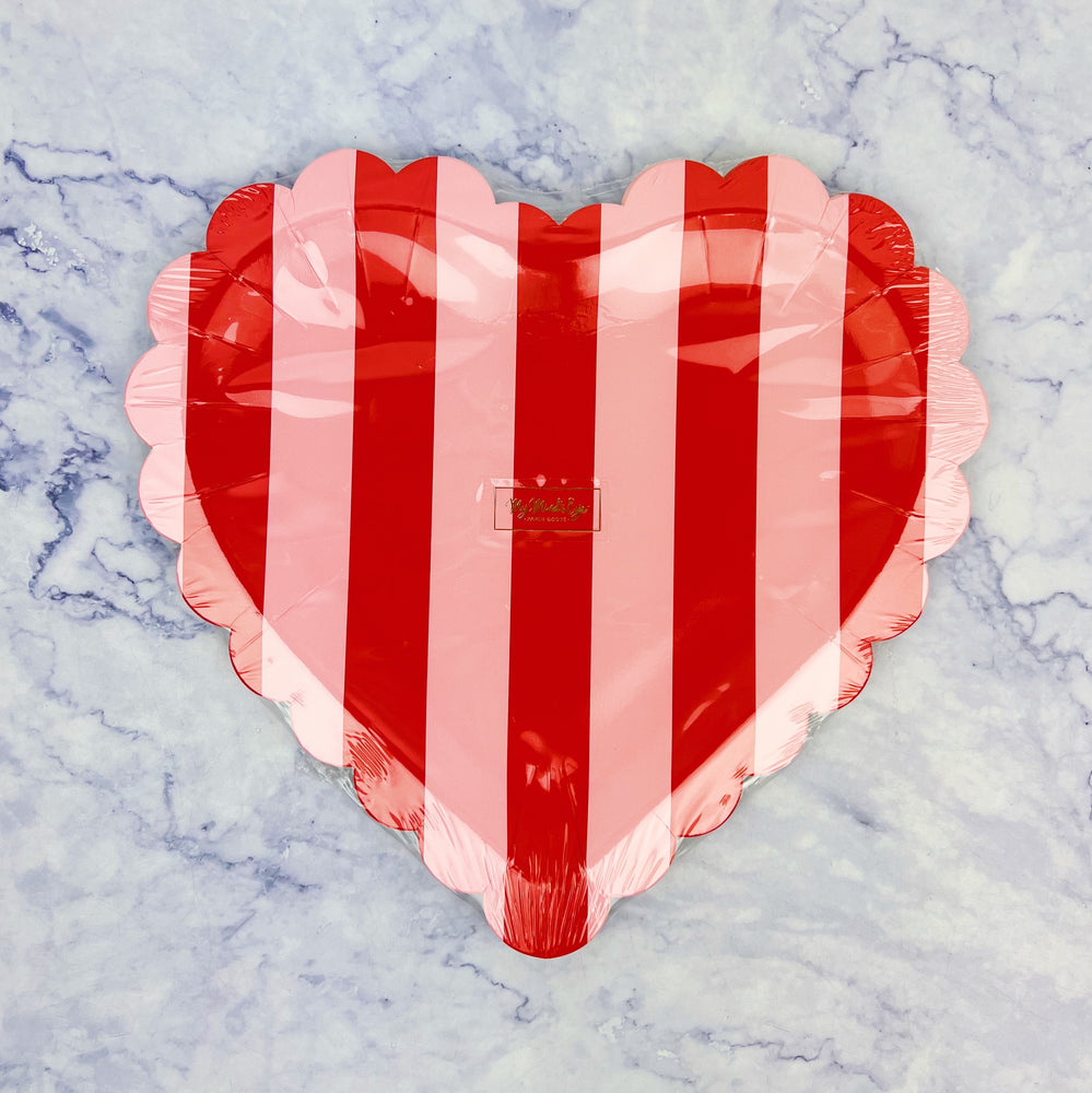 Scalloped Striped Heart Paper Plates