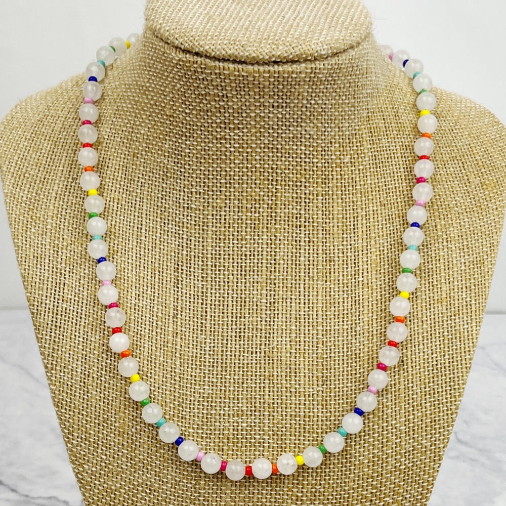 Drew Rainbow and White Beaded Necklace