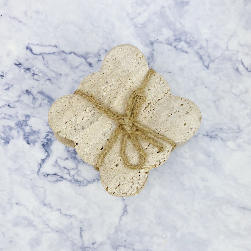 Travertine Coasters with Scalloped Edges