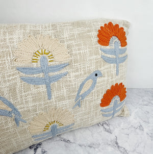 Embroidered Bird Pillow