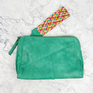 Crossbody Clutch with Bright Woven Wristlet Strap
