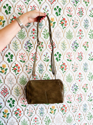 Vegan Crossbody Clutch with Woven Wristlet Strap - Saddle