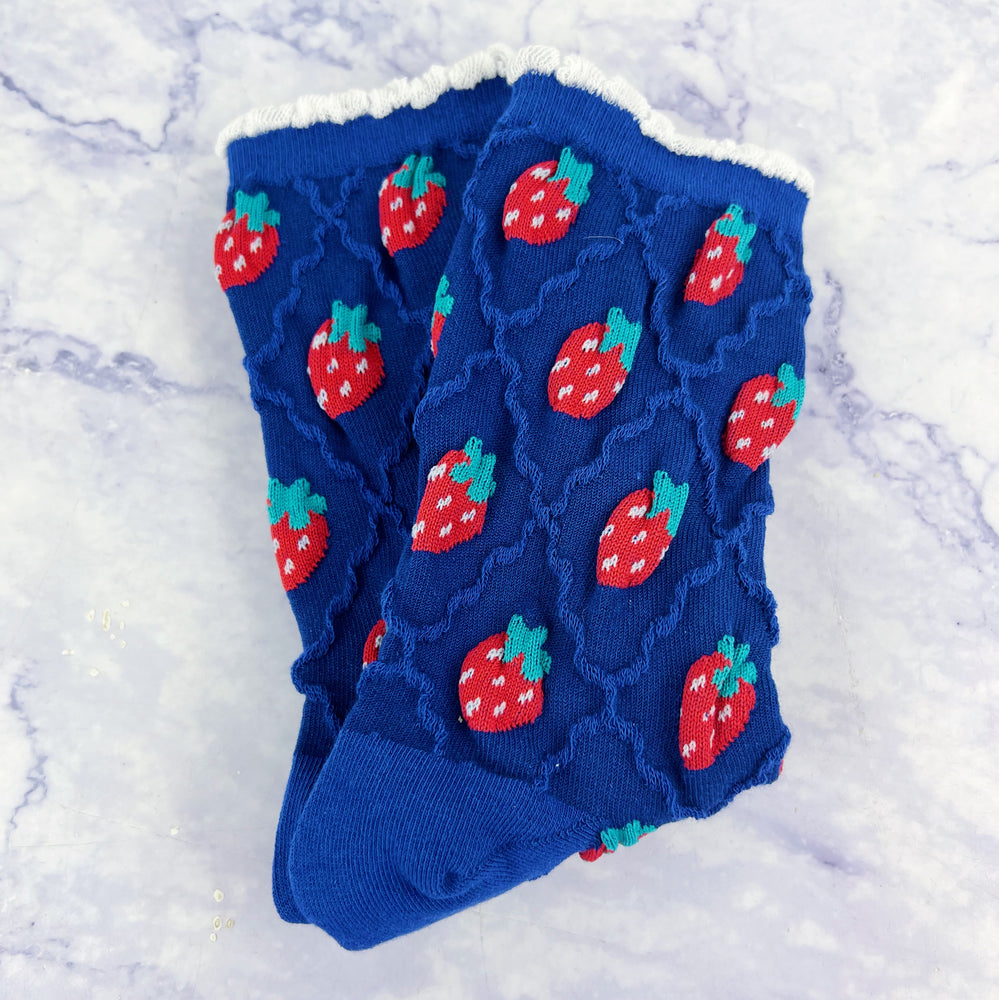 Retro Blue Strawberry Socks