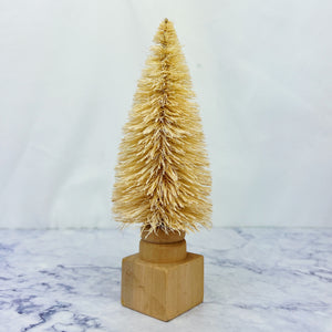 Cream Bottle Brush Tree with Wood Base