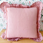 Square Ruffled Pillow With Embroidered Double Stripe