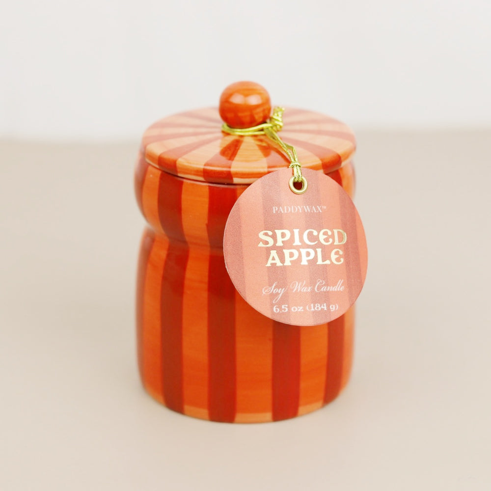 Striped Cabana Candle With Lid - Red/Coral