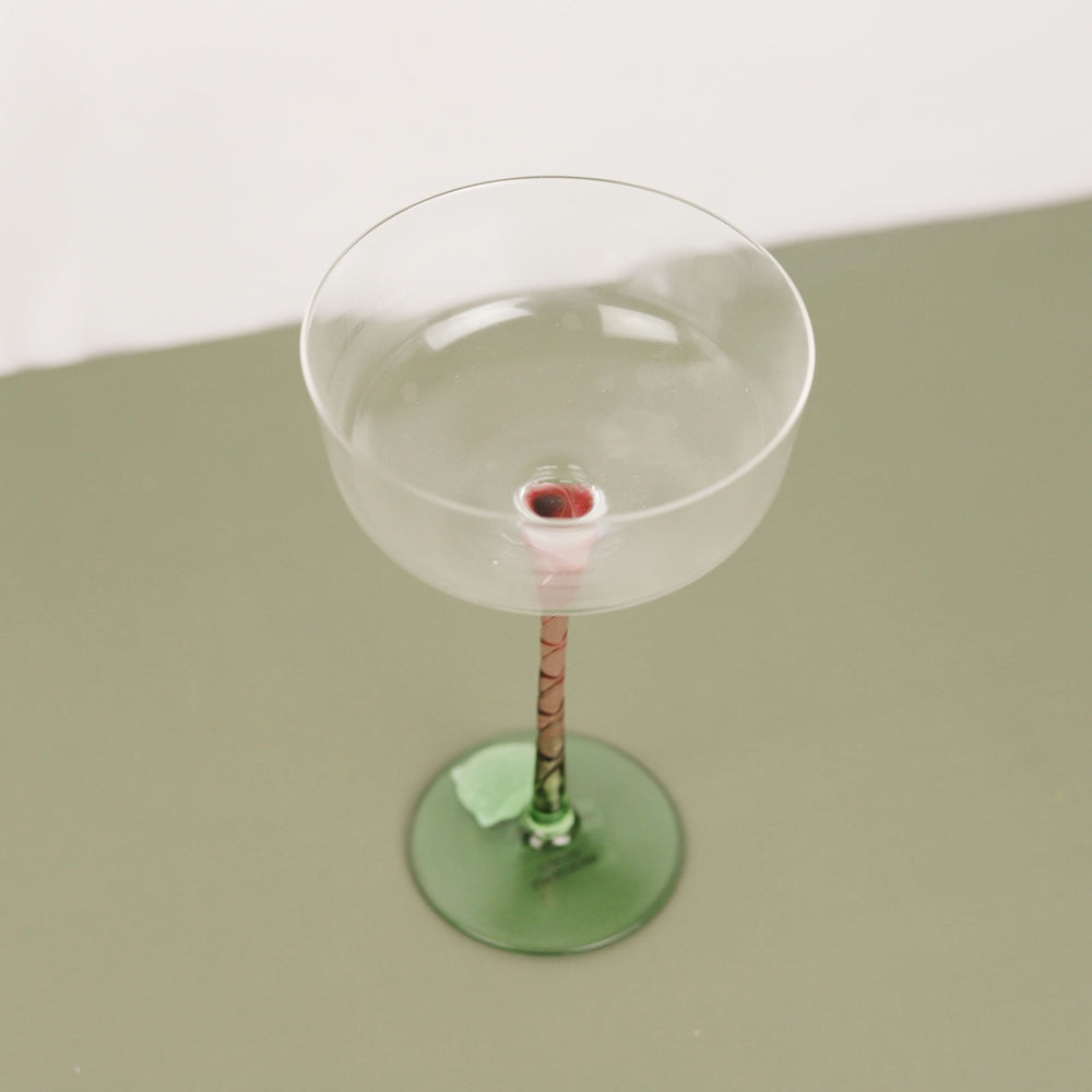 Pink and Green Stemmed Cocktail Glass