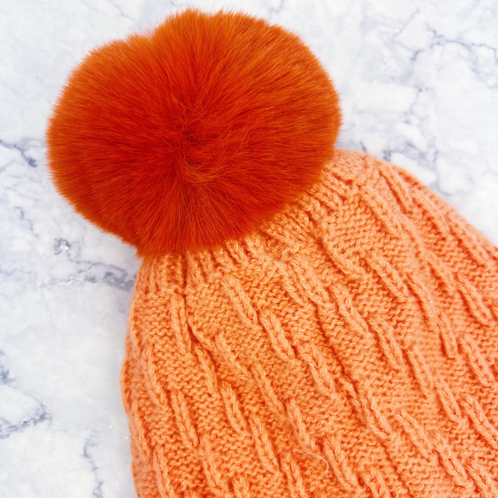 Fleece Lined Knit Pom Pom Hat