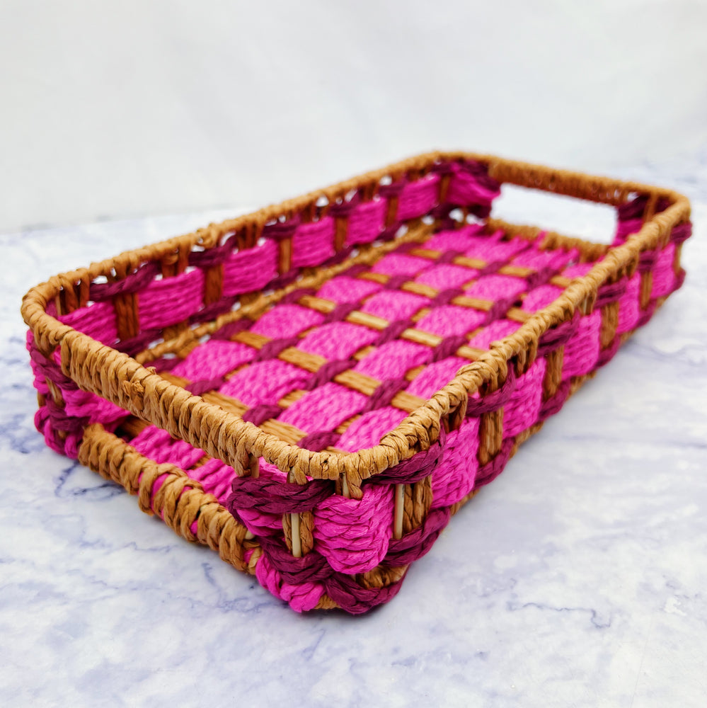 Colorful Two-Toned Woven Basket Tray