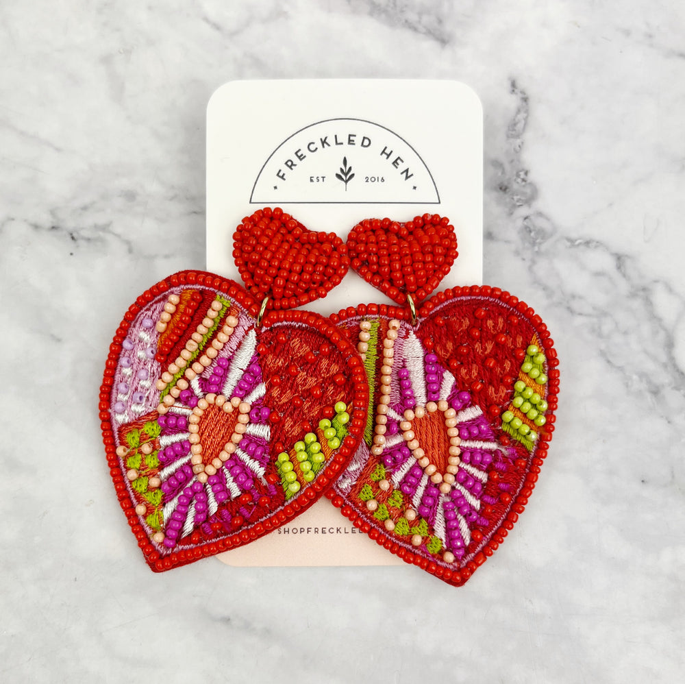 Beaded Heart Earrings