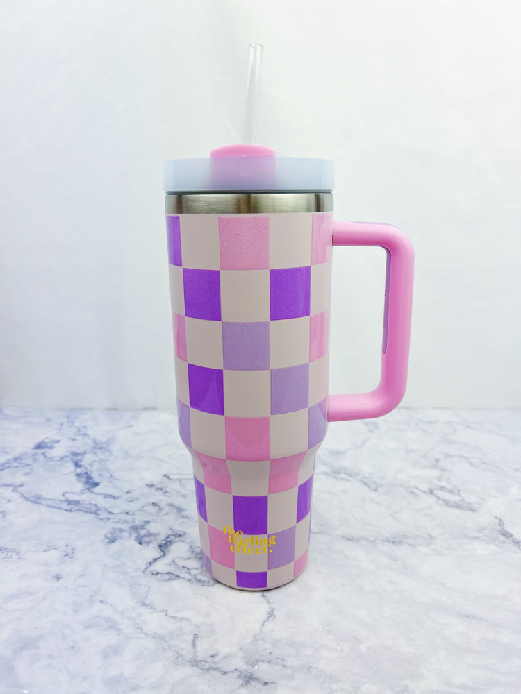 40oz Purple and Pink Checkered Tumbler