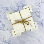 White Marble Coaster Set with Gold Hearts