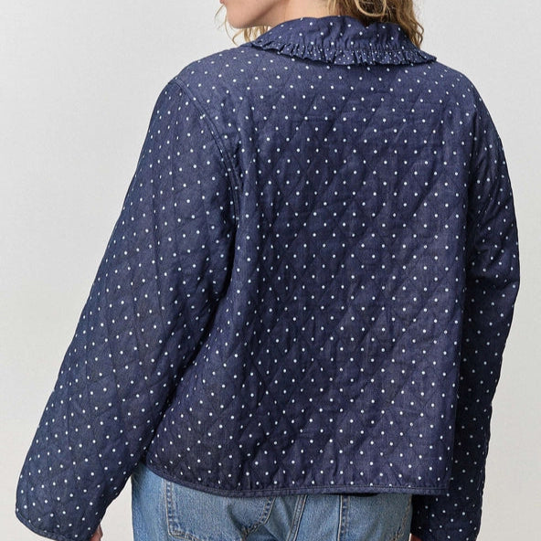 Denim Polkadot Peter Pan Collar Jacket