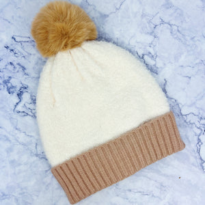 Two Tone Fleece Pom Hat