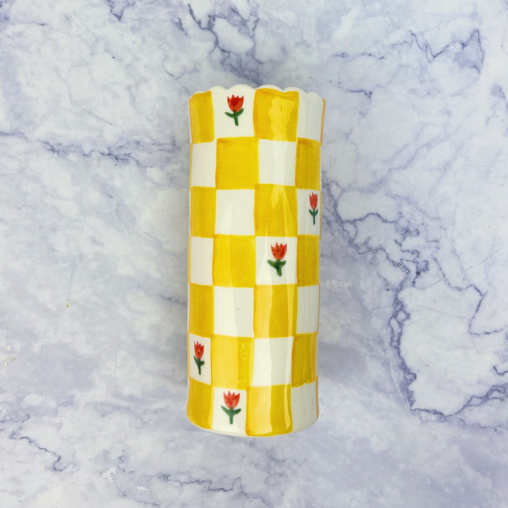 Checkered Floral Vase