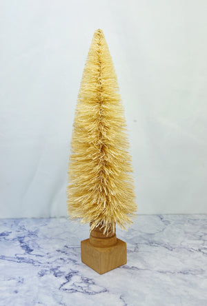 Cream Bottle Brush Tree with Wood Base