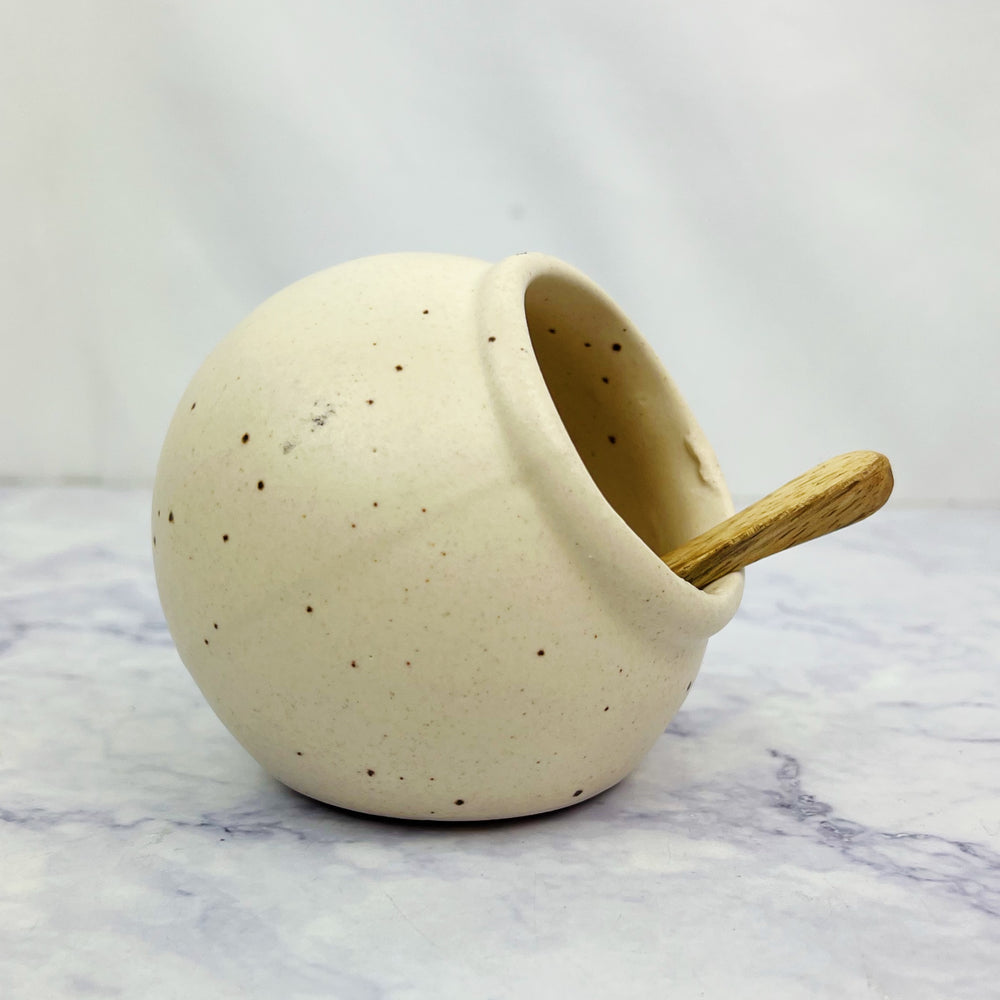 Stoneware Salt Cellar with Wooden Spoon