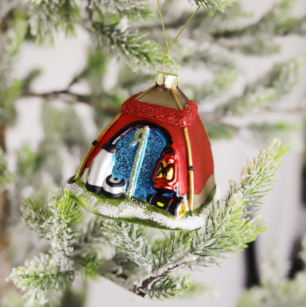 Camping Tent Glass Ornament
