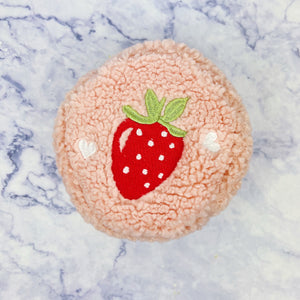 Fuzzy Strawberry and Heart Round Pouch