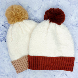 Two Tone Fleece Pom Hat