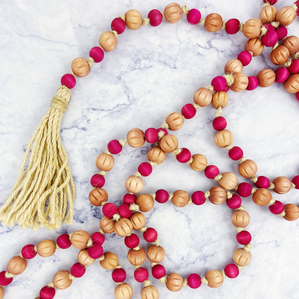 Jazzberry Wooden Bead and Jute Tassel Garland