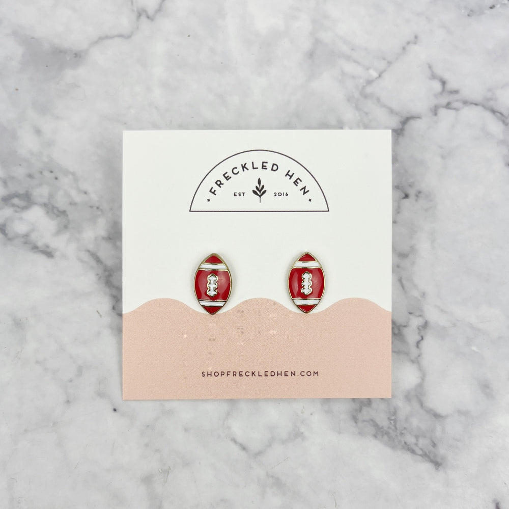 Red and White Football Stud Earrings