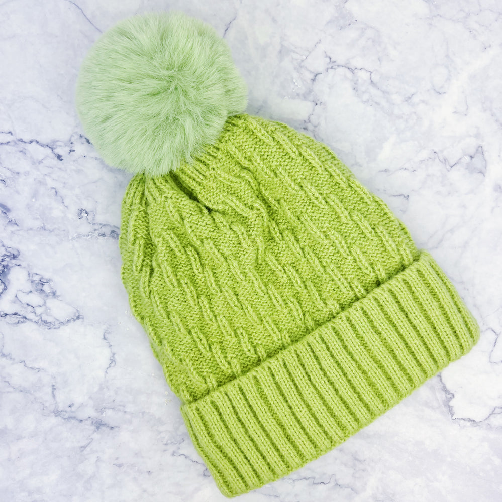 Fleece Lined Knit Pom Pom Hat